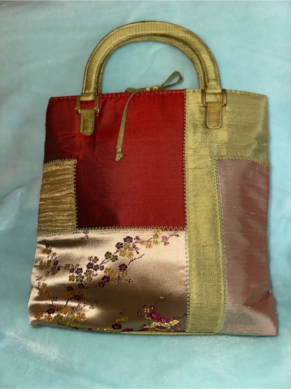Bath & Body Works Red and Gold Patchwork Tote
